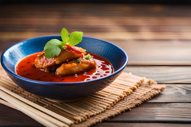 un plato de comida con pollo y salsa de tomate