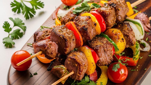 Foto un plato de comida que incluye verduras y carne