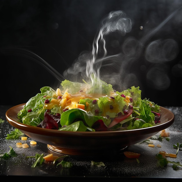 Un plato de comida del que sale vapor y un plato de comida con un montón de verduras.