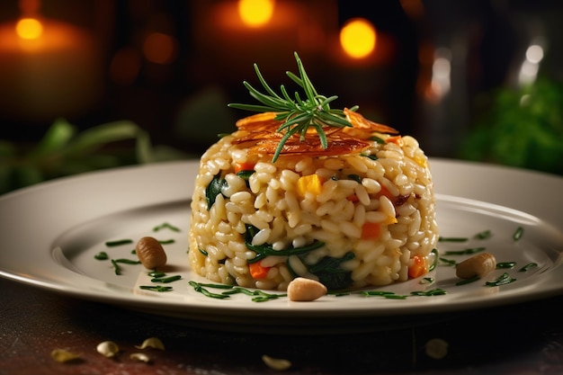 Foto un plato de comida con una ramita de hierbas