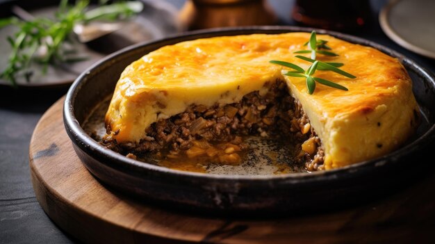 un plato de comida con una rebanada cortada