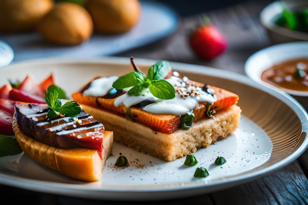 un plato de comida con una rebanada de pan en él