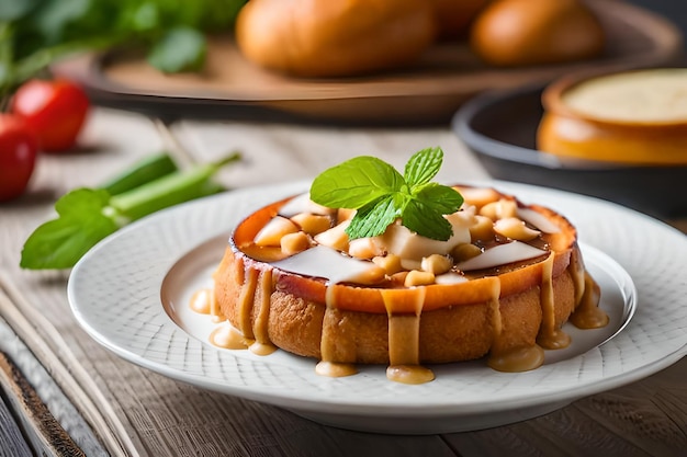 un plato de comida con una rodaja de manzana y una taza de café.