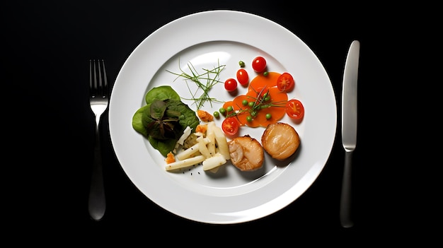 Plato de comida sabrosa sobre un fondo negro