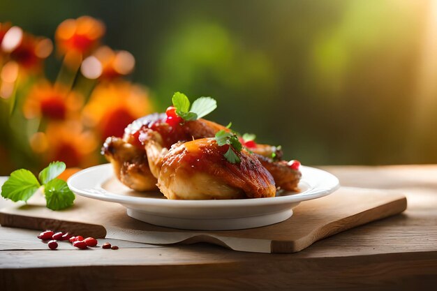 Un plato de comida con salsa roja