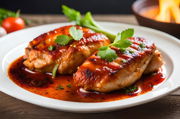 Un plato de comida con salsa roja