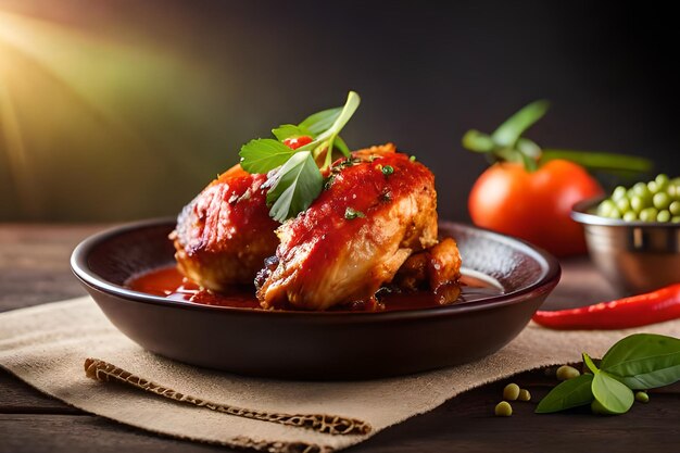 Un plato de comida con salsa de tomate