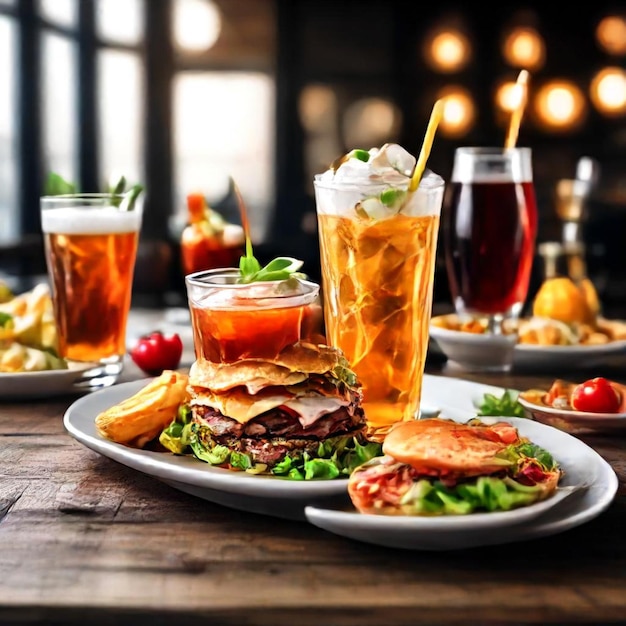 un plato de comida con un sándwich y una bebida en él