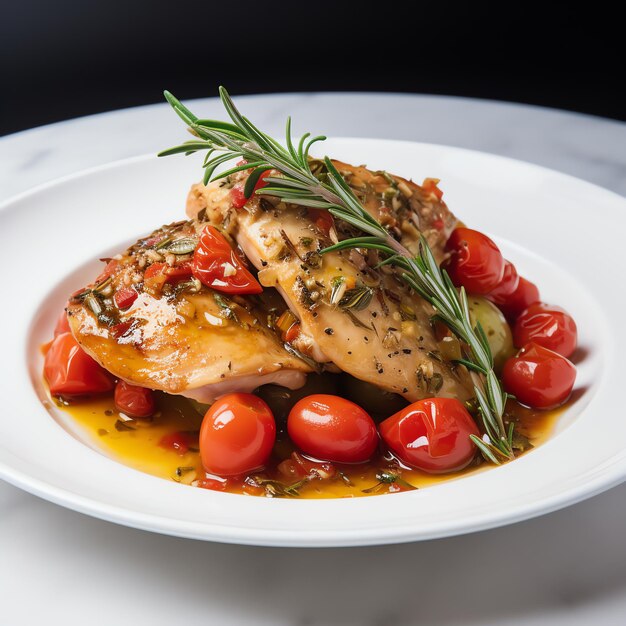 Foto un plato de comida en una superficie de mármol