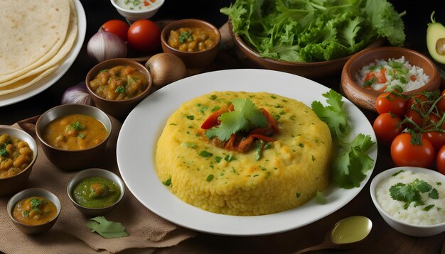 Foto un plato de comida con una sustancia amarilla en él