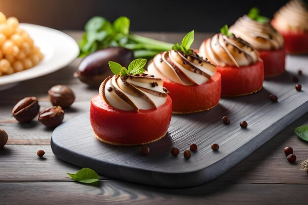 Un plato de comida con tomates y albahaca