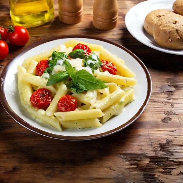 Foto un plato de comida con tomates y queso en él