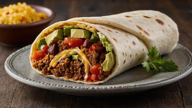 un plato de comida con una tortilla y aguacate