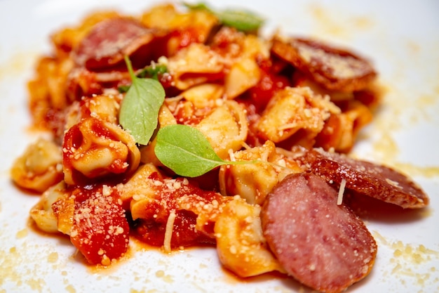 Un plato de comida con un trozo de carne y queso