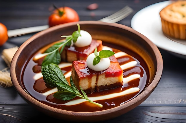 Un plato de comida con un trozo de tarta