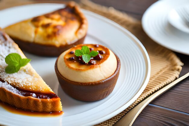 Un plato de comida con un trozo de tarta