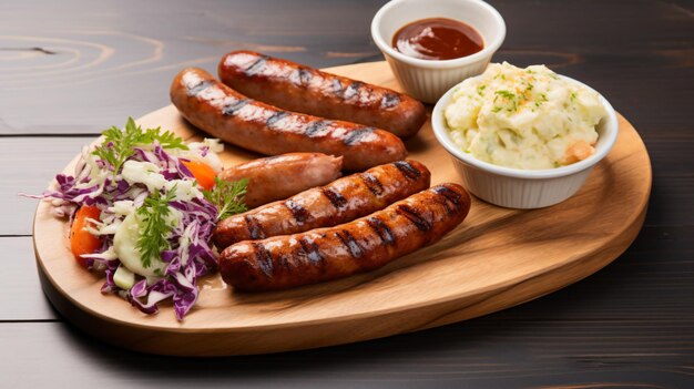 un plato de comida con una variedad de salchichas