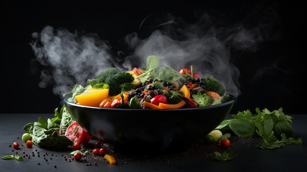 Un plato de comida con una variedad de verduras y frutas