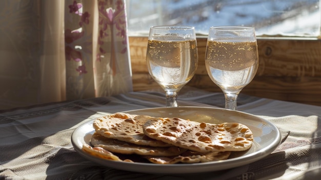 un plato de comida con un vaso de agua a su lado