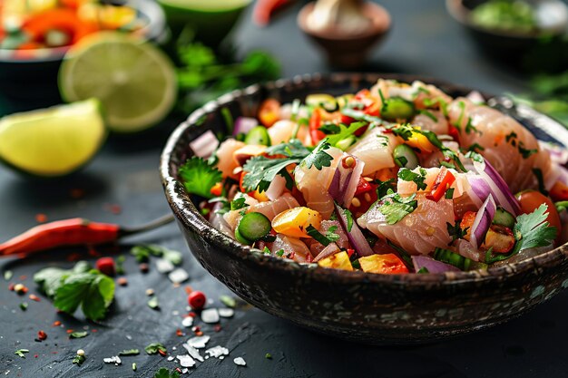 Foto un plato de comida con un vegetal verde y una cuña de limón