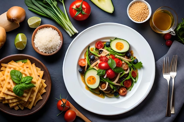 un plato de comida con verduras y arroz