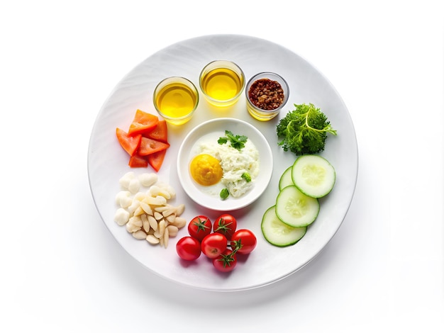 Un plato de comida con verduras y un plato de alimentos en él