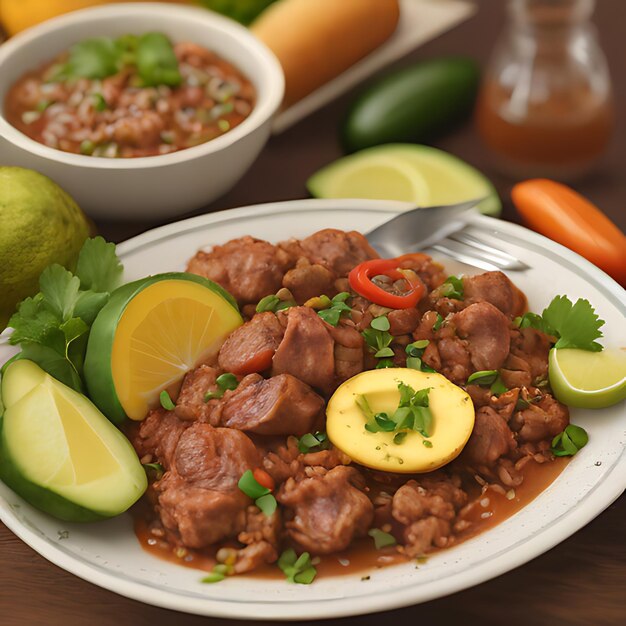 Foto un plato de comida con verduras y un tenedor en él