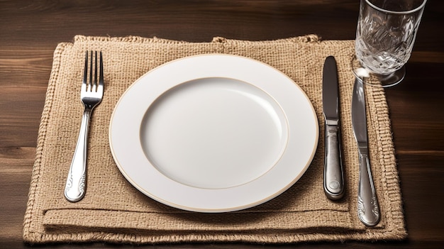 Un plato con cuchillo y tenedor sobre una mesa