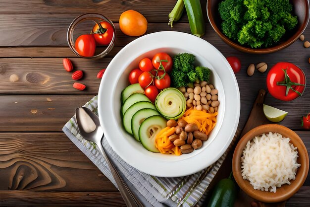 Foto plato de cuenco de buda con verduras y legumbres