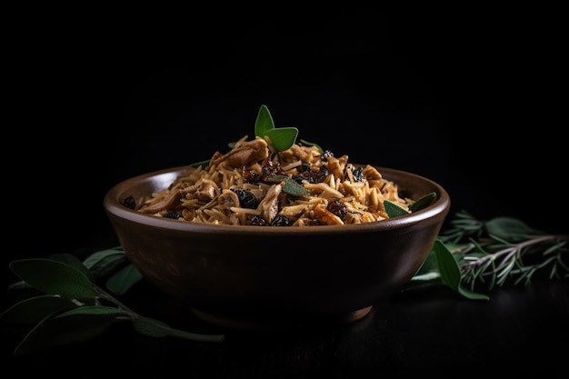 Un plato de curry aromático y sabroso con hojas de comino y curry visibles es una delicia india tentadora