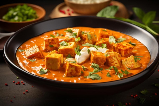 un plato de curry con verduras y arroz