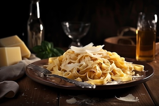 Plato de delicada pasta casera con salsa ligera y queso parmesano