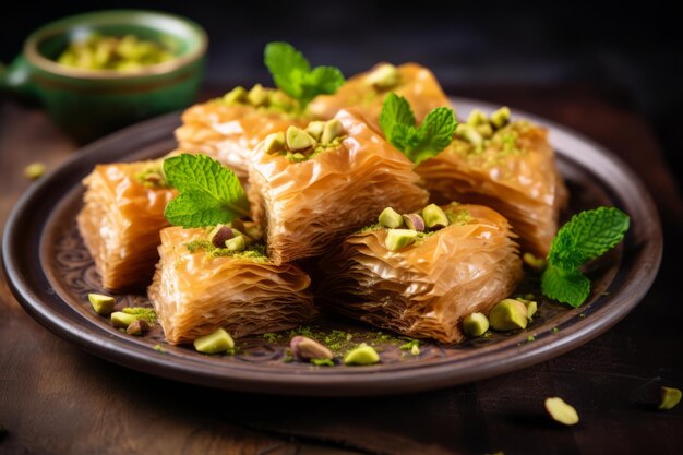 Un plato de deliciosa baklava para el postre de Eid