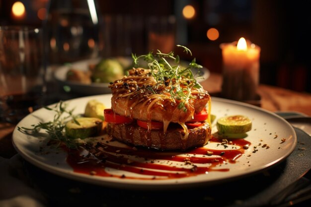 plato delicioso de comida presentado con finura culinaria