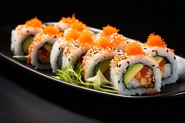 Un plato de deliciosos rollitos de sushi vegetarianos.