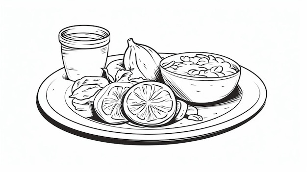 Foto plato de desayuno saludable de arte de dibujo continuo