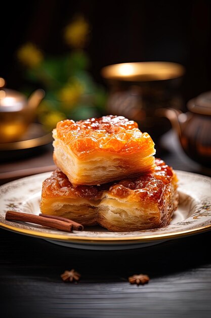 un plato con un donut y un rollo de canela en él