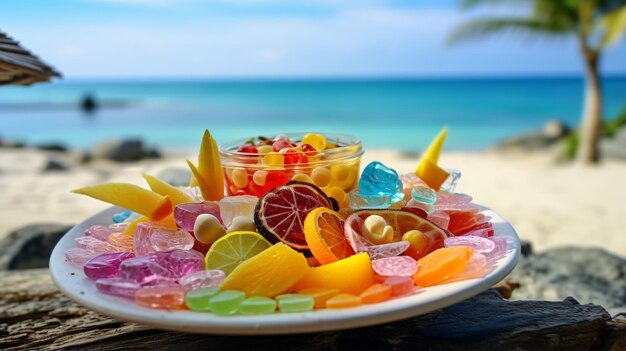 Foto plato de dulces en una mesa con velas