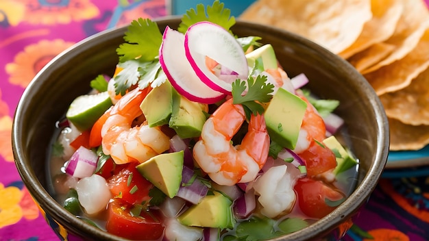 Foto un plato de ensalada con aguacate de camarón y aguacate