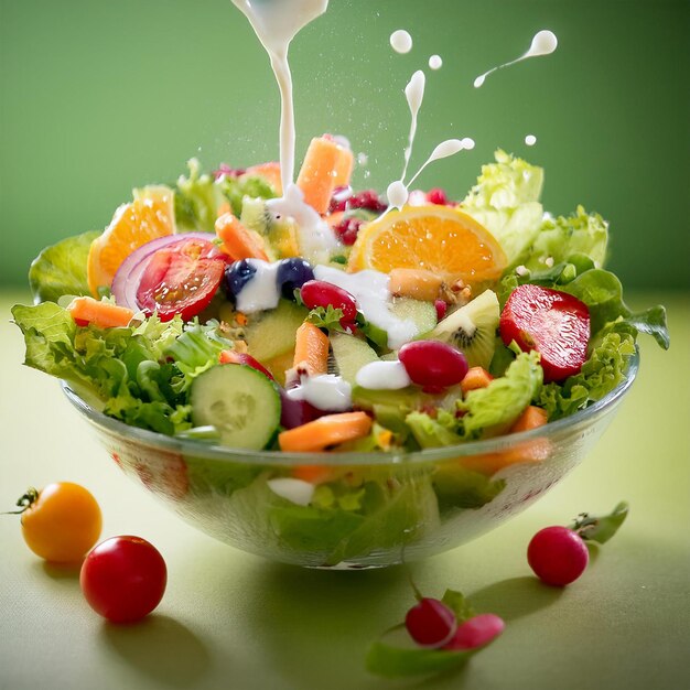 un plato de ensalada de frutas con una cuchara