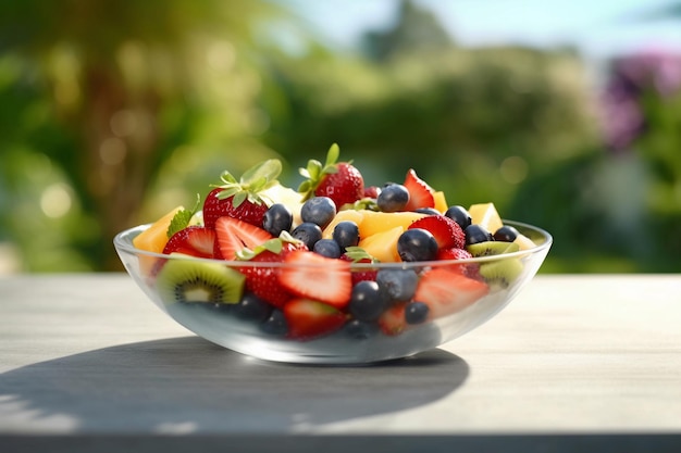 Un plato de ensalada de frutas mixtas