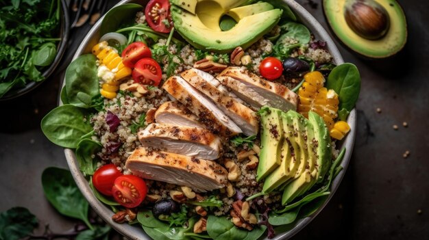 Un plato de ensalada con un plato de ensalada y un plato de ensalada.