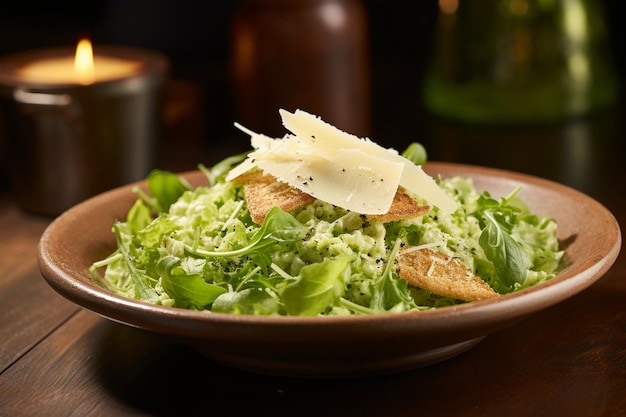 Foto un plato de ensalada con un queso desmoronado en la parte superior