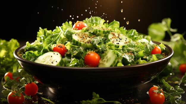 Un plato de ensalada sobre un fondo verde