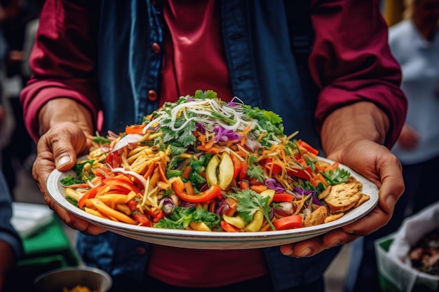 Plato de ensalada con verduras y carnes Generativo Ai