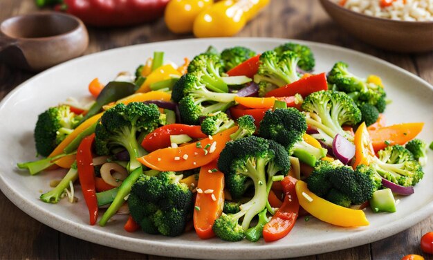 Foto plato de ensalada de verduras fritas