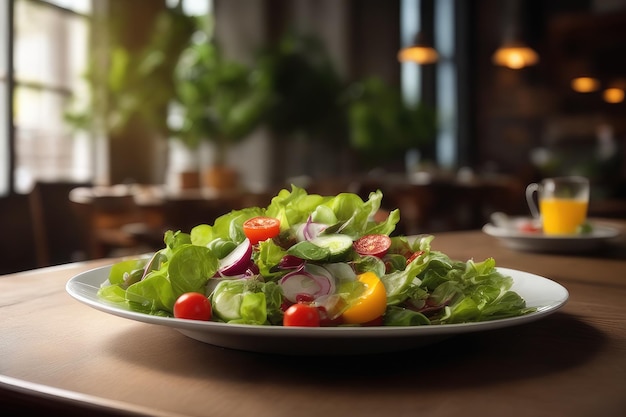 un plato de ensalada de verduras en la mesa