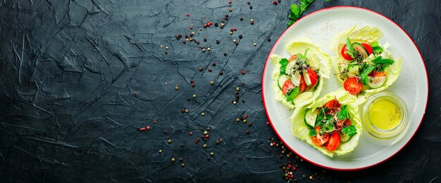 Plato de ensalada con verduras y verde