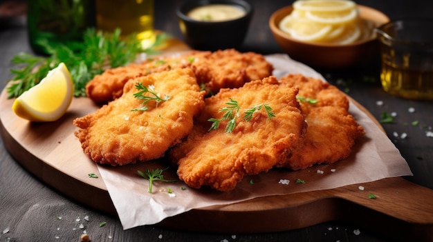 Un plato de escalope frito con perejil