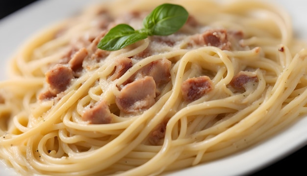 un plato de espagueti con un pedazo de carne en él